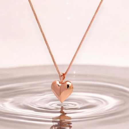 Heart pendant necklace, Rose gold plated necklace for women, Brass handmade jewelry